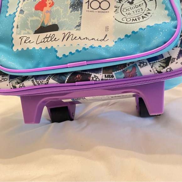 Disney 100 Year Anniversary Kids Travel Bag On Wheels Purple Blue Air Mail Stamp - Picture 8 of 11